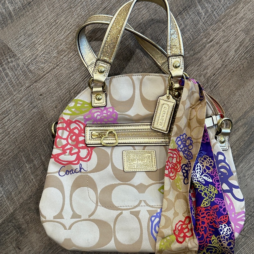 Coach Signature Poppy Daisy Satchel Tote Bag Golden